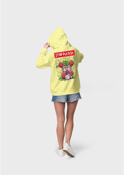 Mor Sırt Baskılı Stop Please 3 Iplik Kalın Kışlık Özel Tasarım Sweatshirt Hoodie