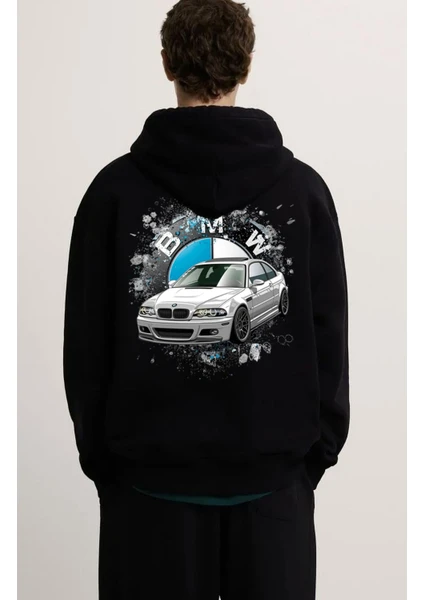 Bmw E46 Ön ve Sırt Baskılı 3 Iplik Kalın Kışlık Özel Tasarım Unisex Oversize Sweatshirt Hoodie