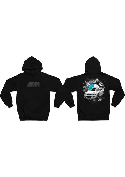 Bmw E46 Ön ve Sırt Baskılı 3 Iplik Kalın Kışlık Özel Tasarım Unisex Oversize Sweatshirt Hoodie