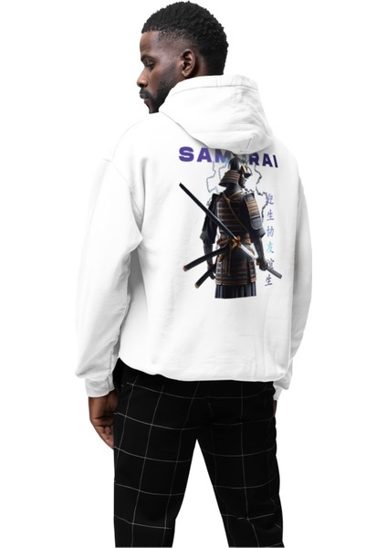 Samurai Ön ve Sırt Baskılı 3 Iplik Kalın Kışlık Sweatshirt Hoodie