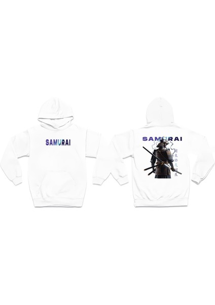 Samurai Ön ve Sırt Baskılı 3 Iplik Kalın Kışlık Sweatshirt Hoodie