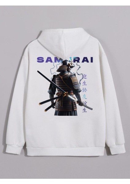 Samurai Ön ve Sırt Baskılı 3 Iplik Kalın Kışlık Sweatshirt Hoodie