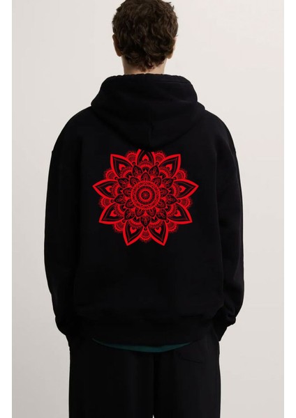 3 Iplik Kalın Kışlık Sweatshirt Hoodie Simetrik Yuvarlak Desenli