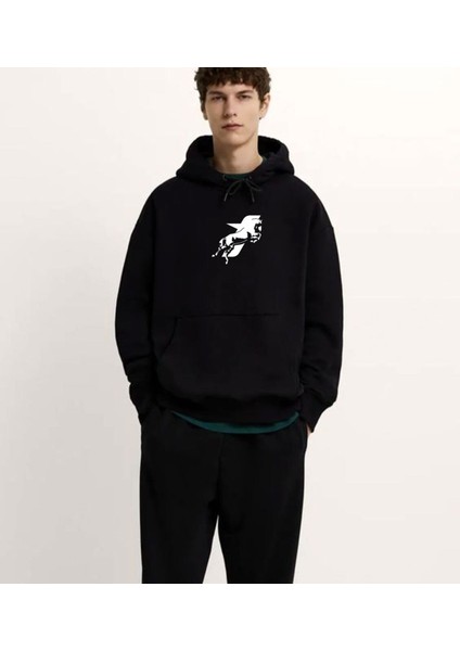 Motive Taycan Baskılı 3 Iplik Kalın Kışlık Sweatshirt Hoodie