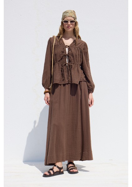 Geniş Kesim Müslin Etek Kahverengi fiyatları