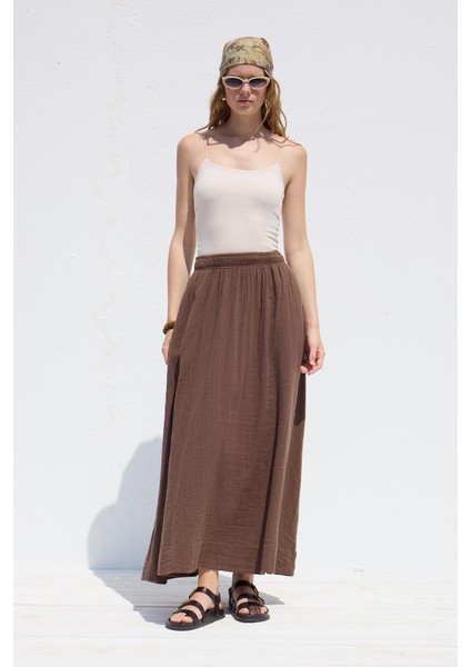 Geniş Kesim Müslin Etek Kahverengi fırsatları