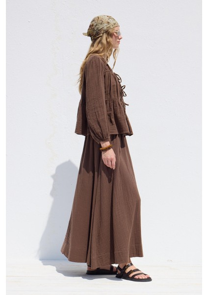 Geniş Kesim Müslin Etek Kahverengi indirimleri