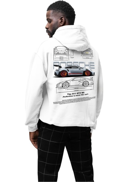 Porsche Ön ve Sırt Baskılı Siyah 3 Ip Kalın Kumaş Unisex Sweatshirt Hoodie