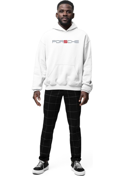 Porsche Ön ve Sırt Baskılı Siyah 3 Ip Kalın Kumaş Unisex Sweatshirt Hoodie