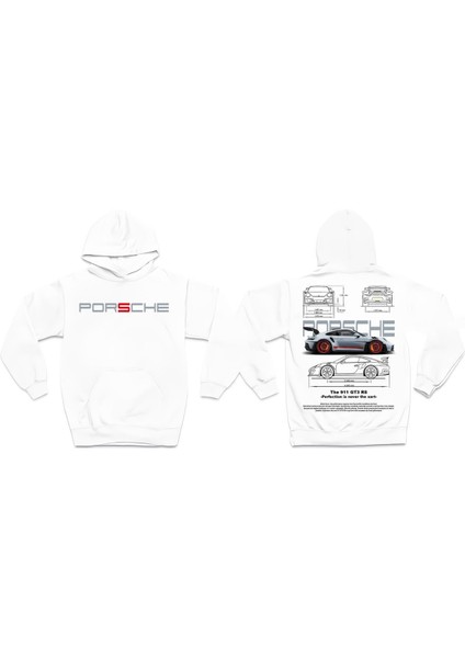 Porsche Ön ve Sırt Baskılı Siyah 3 Ip Kalın Kumaş Unisex Sweatshirt Hoodie