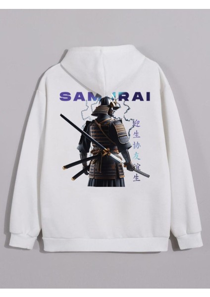Samurai Ön ve Sırt Baskılı 3 Iplik Kalın Kışlık Sweatshirt Hoodie fırsatları