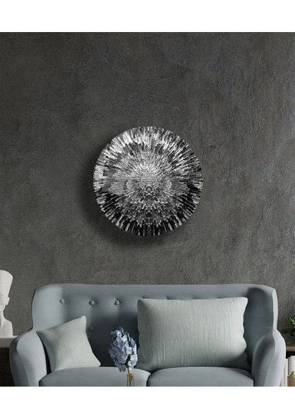 Siyah Beyaz Soyut Yuvarlak Cam Tablo modelleri