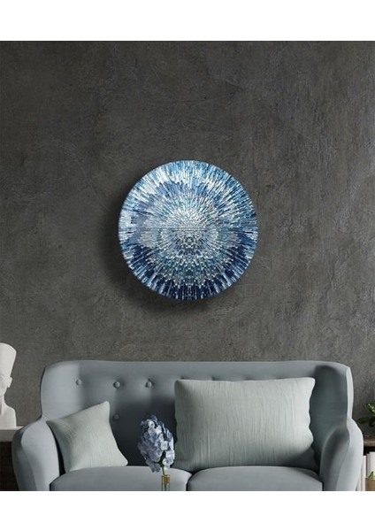 Mavi Beyaz Soyut Yuvarlak Cam Tablo fiyatları