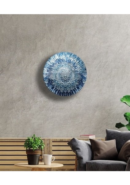Mavi Beyaz Soyut Yuvarlak Cam Tablo modelleri