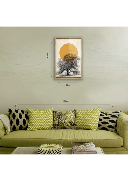 Ahşap Çerçeve Desenli Minimalist Ağaç ve Güneş Tasarımlı Duvar Dekoru fırsatları