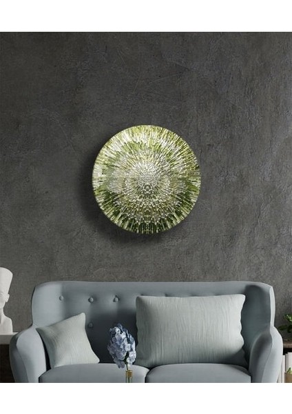 Yeşil Beyaz Soyut Yuvarlak Cam Tablo modelleri