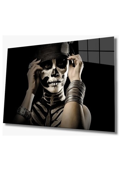 Kadınlar Kafatası Makyaj Cam Tablo 4mm Dayanıklı Temperli Cam, Women Skull Makeup Glass Wall Art