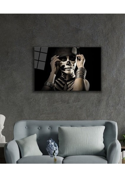 Kadınlar Kafatası Makyaj Cam Tablo 4mm Dayanıklı Temperli Cam, Women Skull Makeup Glass Wall Art