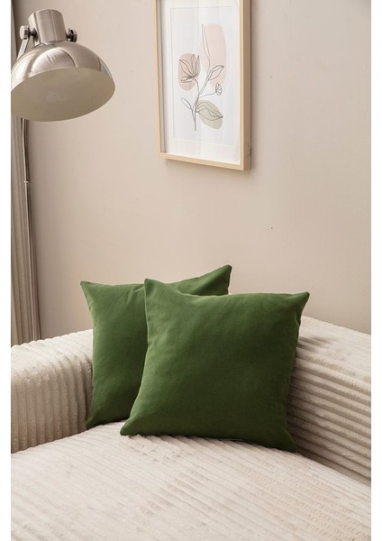 Tek Renk 2'li Kırlent Kılıfı Yeşil Rengi 43X43