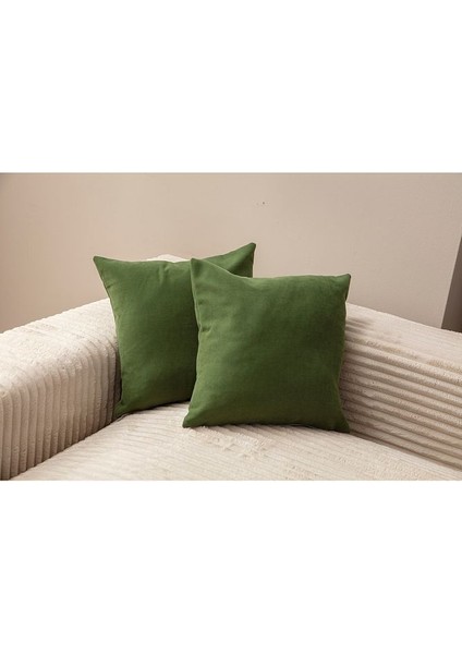 Tek Renk 2'li Kırlent Kılıfı Yeşil Rengi 43X43