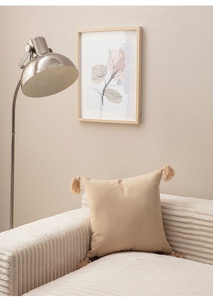 Home Bej Rengi 4 Püsküllü Tek Renk Kırlent Kılıfı 43X43