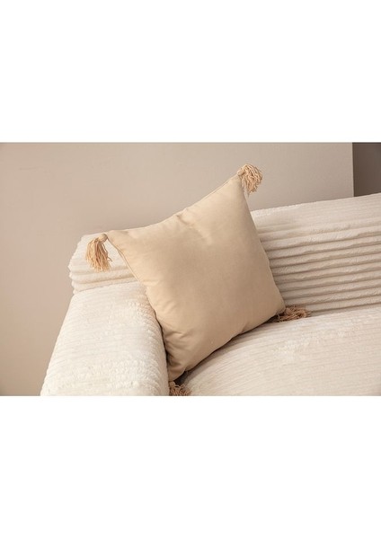 Home Bej Rengi 4 Püsküllü Tek Renk Kırlent Kılıfı 43X43