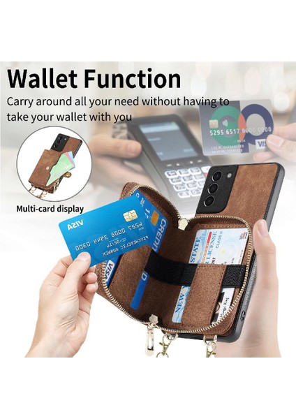 Samsung Galaxy S21 Ayarlanabilir Kordon Premium Deri 7 Kart (Yurt Dışından)