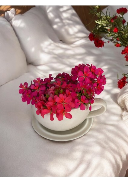 Dekoratif El Yapımı Beton Büyük Fincan Saksı - Beyaz fiyatları