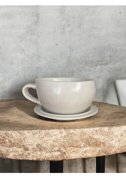 Dekoratif El Yapımı Beton Büyük Fincan Saksı - Beyaz indirimleri