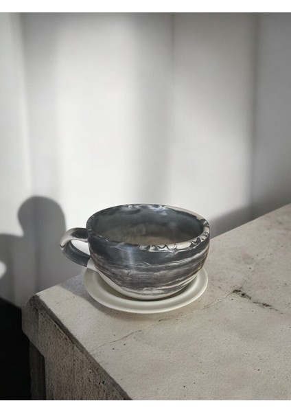 Dekoratif El Yapımı Beton Büyük Fincan Saksı - Gri modelleri