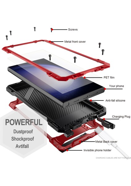 Anti-düşen Telefon Kılıfı için Samsung Galaxy S24 Ultra Kılıf Silikon + Metal Kickstand Telefon Kapağı, PET Ekran Filmi-Kırmızı (Yurt Dışından) fiyatları