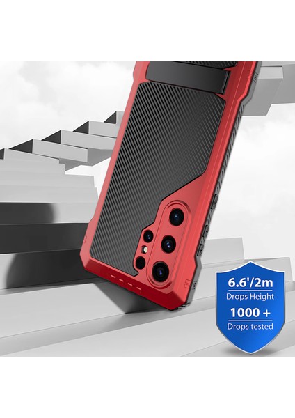 Anti-düşen Telefon Kılıfı için Samsung Galaxy S24 Ultra Kılıf Silikon + Metal Kickstand Telefon Kapağı, PET Ekran Filmi-Kırmızı (Yurt Dışından) fırsatları