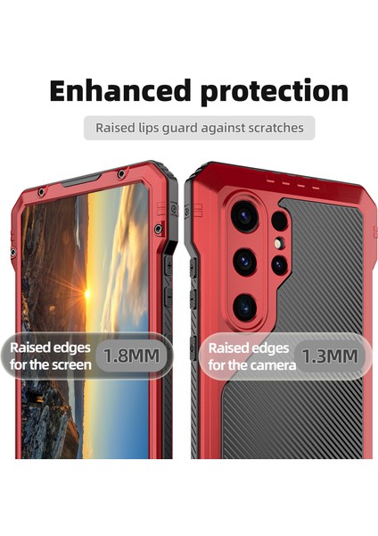 Anti-düşen Telefon Kılıfı için Samsung Galaxy S24 Ultra Kılıf Silikon + Metal Kickstand Telefon Kapağı, PET Ekran Filmi-Kırmızı (Yurt Dışından) indirimleri