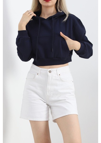 Şardonlu Owersize Crop Sweat Lacivert - 21391.200.