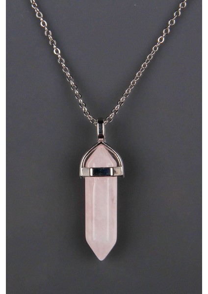 Unisex Pembe Kuvars Doğal Taş Çivi Kolye