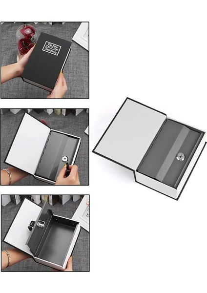 Kitap Görünümlü Altın Saklama Anahtarlı Çelik Mini Kasa Müchevher Kutusu Kilitli Kasa Kumbara