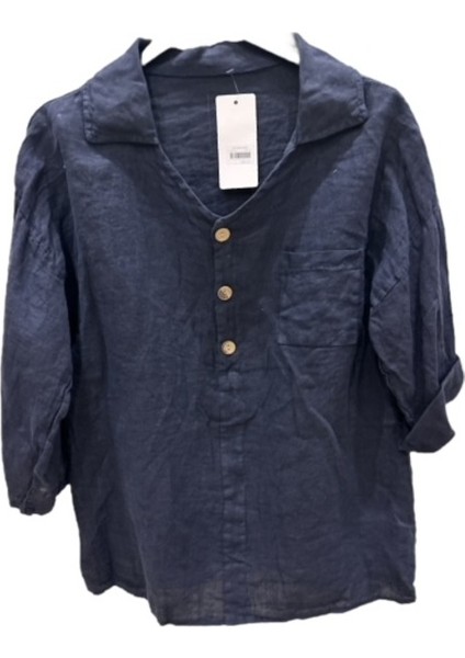 Italyan Keten Üç Düğmeli Bluz