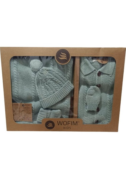 Wofım Kıds 2806 Bebek Natural Yün Triko Hastane Çıkışı Yeşil (3-6 Ay)