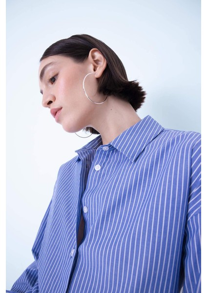 Oversize Geniş Kalıp Çizgili Poplin Uzun Kollu Gömlek D4899AX24AU fırsatları