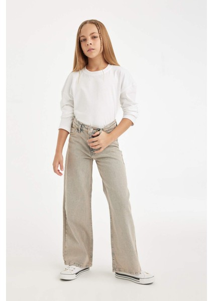 Kız Çocuk Wide Leg Geniş Bol Paça Cepli Jean Pantolon D7178A824WN