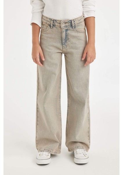 Kız Çocuk Wide Leg Geniş Bol Paça Cepli Jean Pantolon D7178A824WN