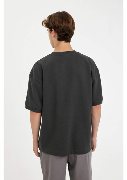 Loose Fit Bisiklet Yaka Kısa Kollu Ağır Kumaş Basic Düz Tişört B4844AX24AU