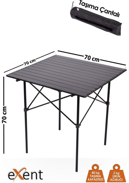 Full-Alüminyum Kamp Masası, Piknik Masası-Yanmaz-Kırılmaz-Çok Hafif-70 cm