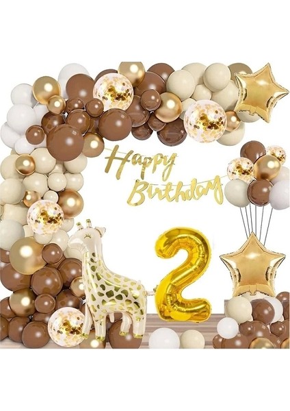 Doğum Günü 2 Yaş Kutlama Balon Seti,Retro Renkler Doğum Günü Balon Zincir Set Parti Eğlence