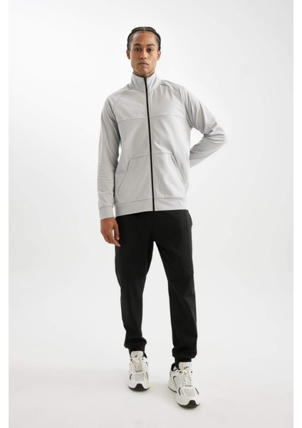 Fit Standart Fit Normal Kesim Fermuarlı Skuba Dalgıç Kumaş Cepli Dik Yaka Hırka D1895AX24AU