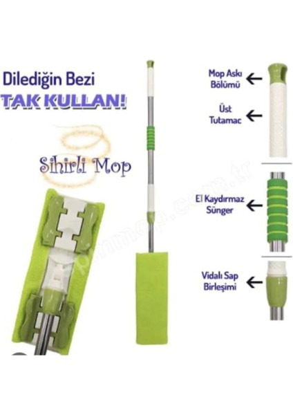 Sihirli Mandallı Teleskobik Mob Temizlik Seti 1 Adet Yedek Bezi ile