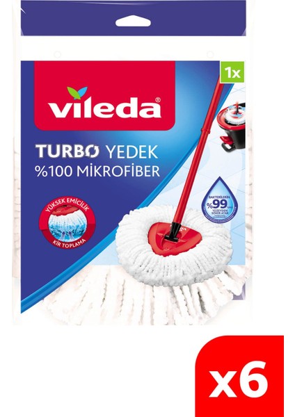 Turbo üçgen başlık mikrofiber yedek paspas 6'lı set, beyaz renk