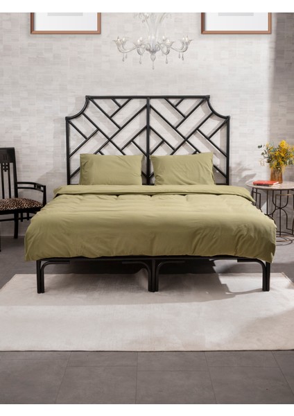 Premium Lastikli Çarşaf Dahil Nevresim Takımı Çift Kişilik 200 x 220 cm Yağ Yeşili