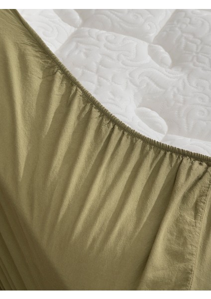 Premium Lastikli Çarşaf Dahil Nevresim Takımı Çift Kişilik 200 x 220 cm Yağ Yeşili indirimleri