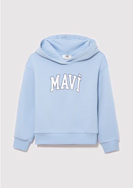 Logo Baskılı Kapüşonlu Mavi SWEATSHIRT7610035-70831